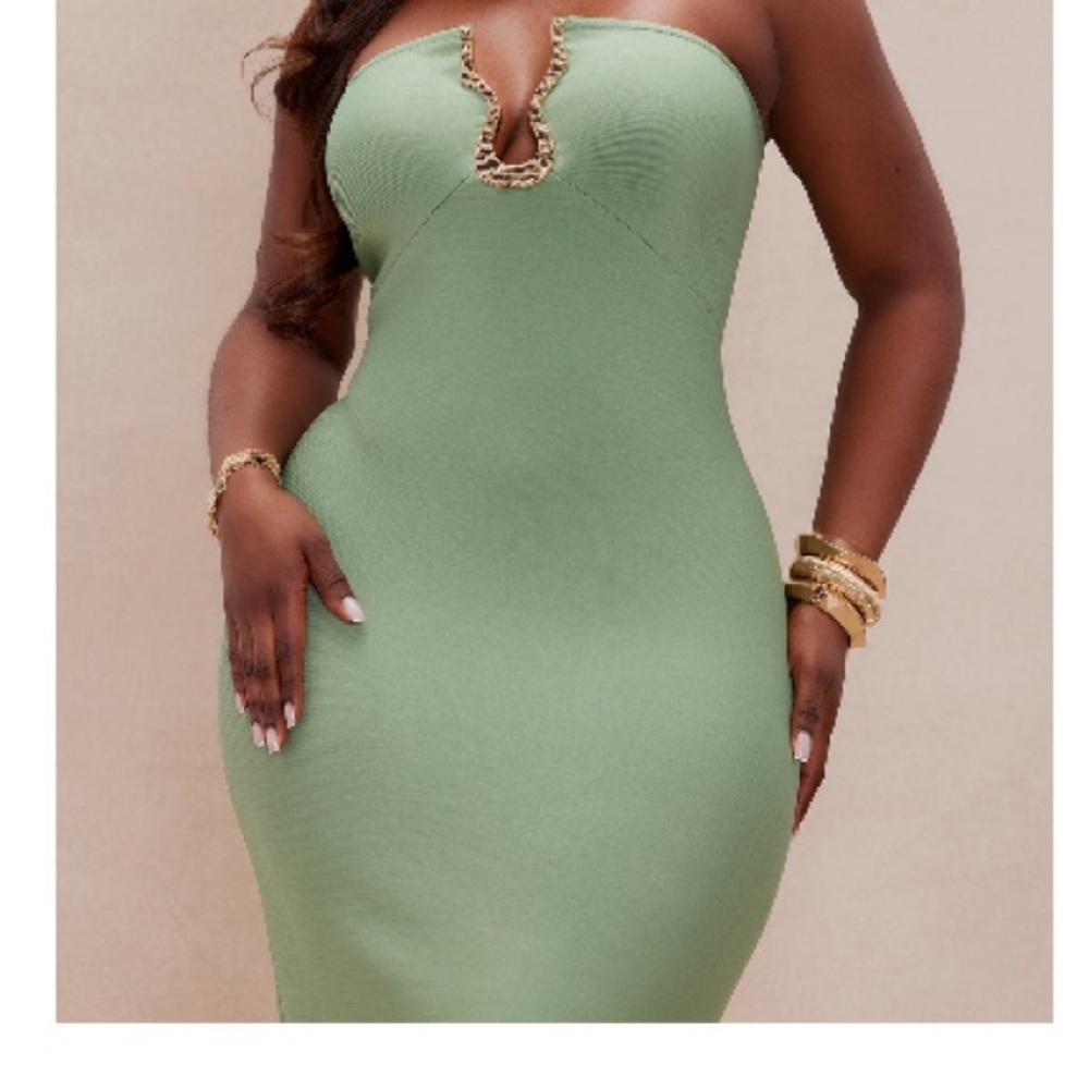 Fashion Nova Green Strapless Bodycon Midi Dress - Picture 2 of 3